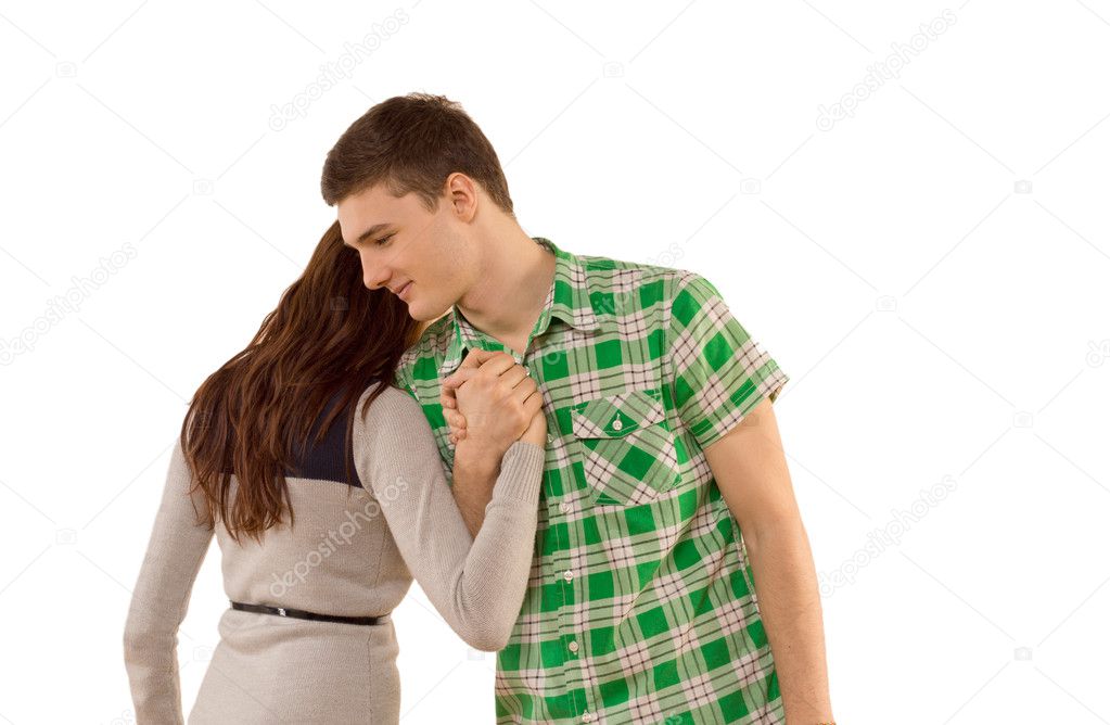 Young woman being comforted by her boyfriend