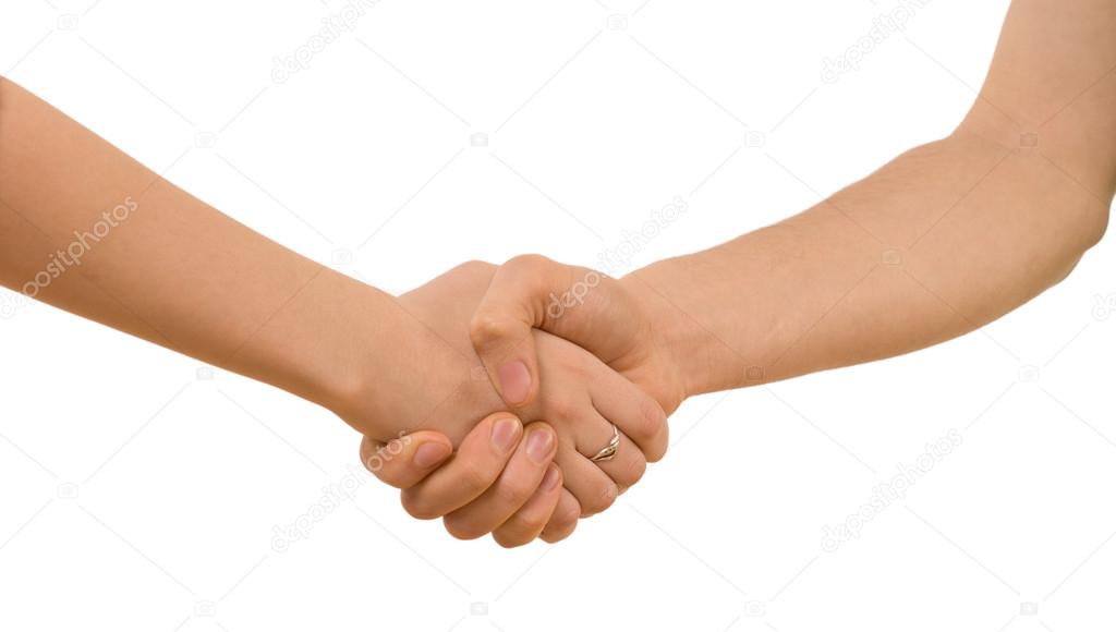 Young man and woman shaking hands