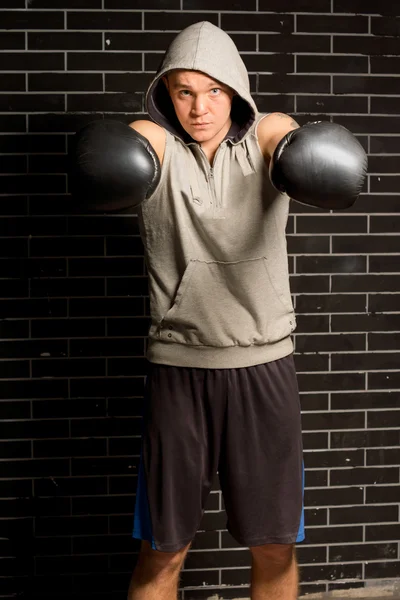 Boxer stansning med båda knytnävarna mot kameran — Stockfoto
