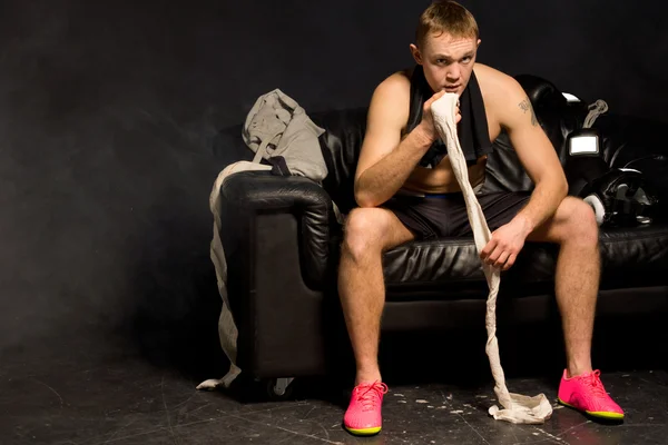 Muscular fit boxer getting ready for his fight — Stock Photo, Image