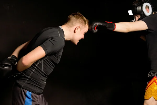 Two boxers spoofing in the ring during training — Stock Photo, Image