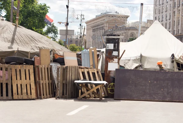 Barricade across a town street for a fair or race — Stock Photo, Image