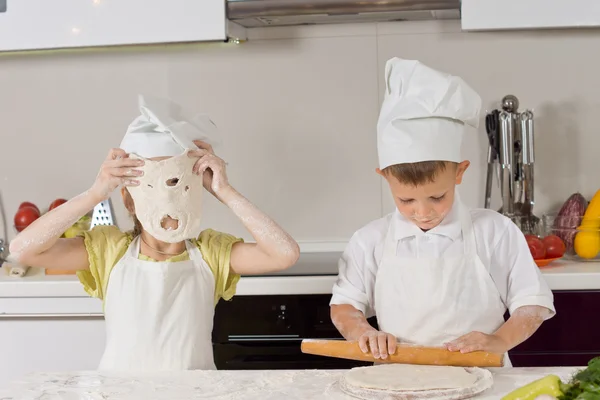 Little Young Kids Playing While Baking — Stock Photo, Image