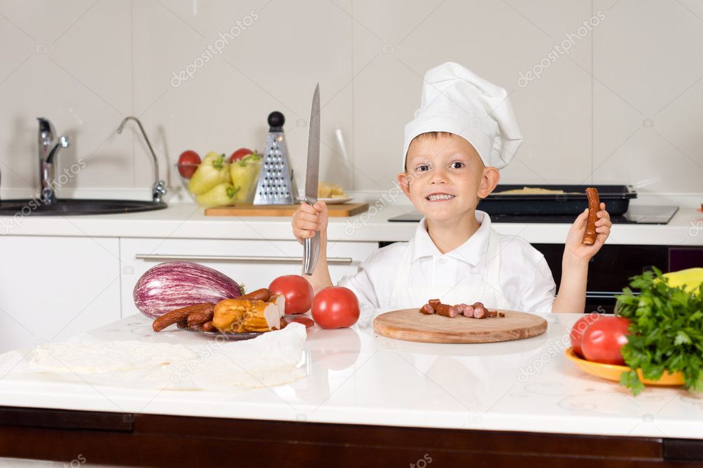 Happy Little Chef Chopping Ingredients