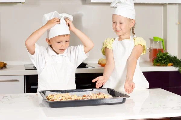 Two Cute Kids Made Appetizing Food — Stock Photo, Image