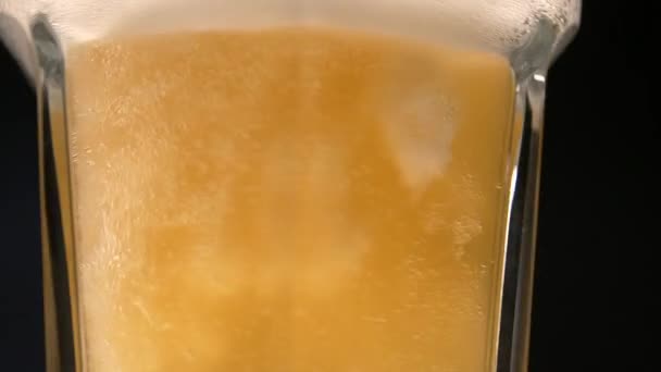 Backgroud Texture Effervescent Beer Frothy Head Glass — Stock Video