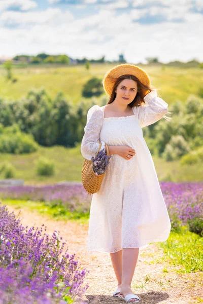 Stylish Young Lady Walking Rural Footpath Fresh White Summer Frock — Foto Stock