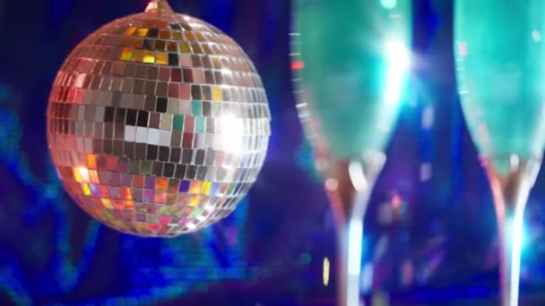 Christmas New Year Party Background Champagne Glittering Faceted Bauble Blue — ストック動画