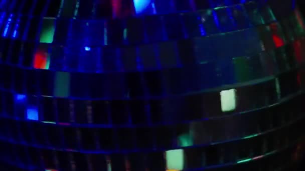 Close Detail Facets Disco Ball Reflecting Deep Blue Light Surroundings — Video Stock