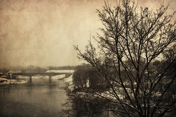 Fall river ile köprü ve ağaç kartpostal