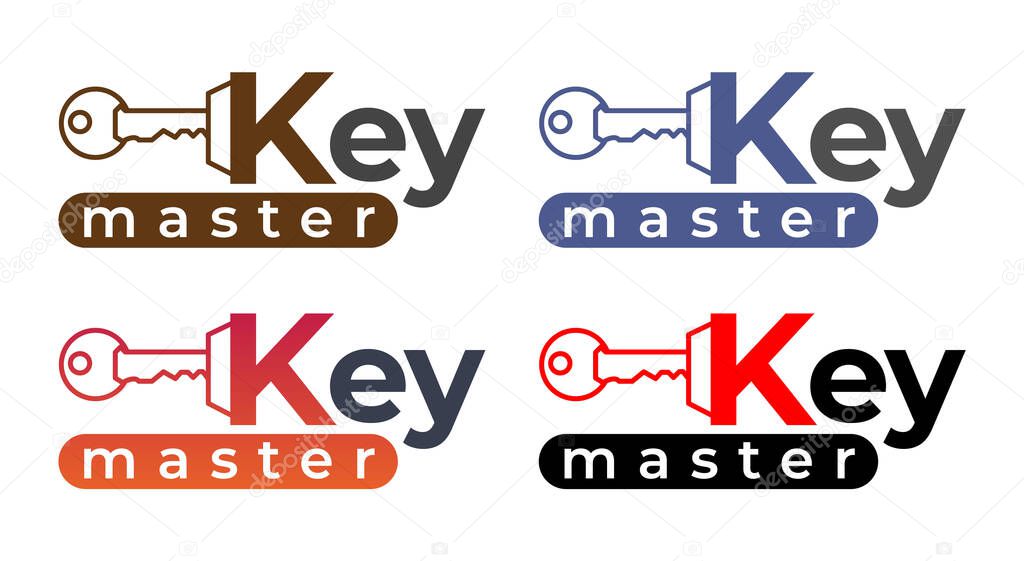 Abstract creative key duplication logo concept. Professional skilled key cutter sign.