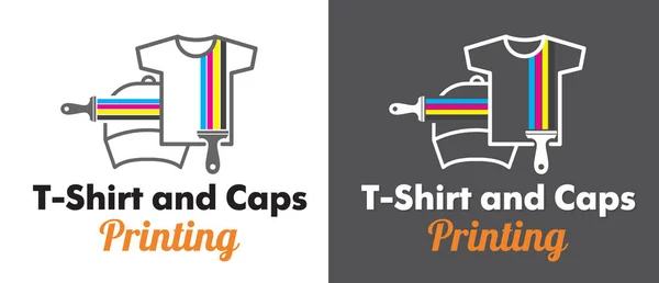 概要Tシャツとキャップ印刷の創造的な現代的なカラーベクトルロゴテンプレート タイポグラフィ コーポレートアイデンティティ ワークショップ ブランディング セラピー 白い背景に隔離された — ストックベクタ