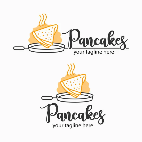 Creatief Pannenkoeken Logo Embleem Voor Een Restaurant Café Ochtend Ontbijt — Stockvector