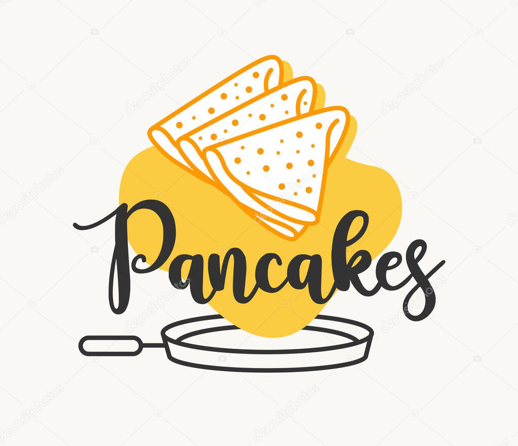 Creative Pancake logo. Emblem for a restaurant or cafe. Morning breakfast sign. 