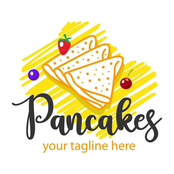 Creatief Pannenkoeken Logo Embleem Voor Een Restaurant Café Ochtend Ontbijt — Stockvector