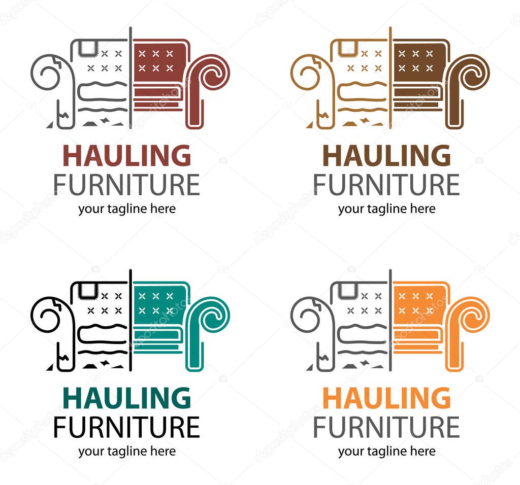 Hauling or restore furniture logo in four color mode. Fixing furniture vector sign. Leather and Fabric Upholstery emblem.