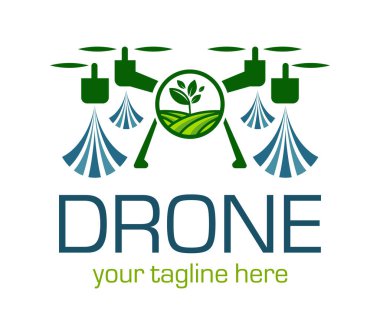 Tarım logosu için insansız hava araçları. Tarım ve tarım kavramının geleceği. Helikopter Sulama.  