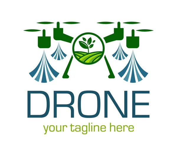 Drónok Mezőgazdasági Logóhoz Gazdálkodás Mezőgazdaság Jövője Koncepció Helikopter Öntözése — Stock Vector