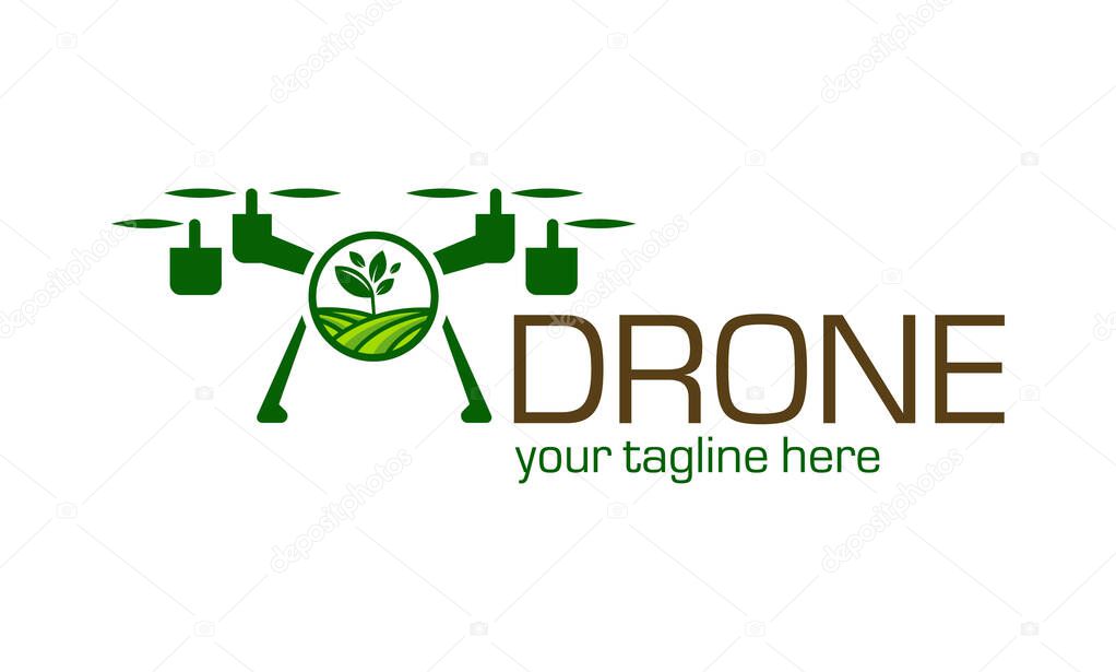 Drones for Agriculture logo. The future of Farming and Agriculture concept. Helicopter Irrigation.