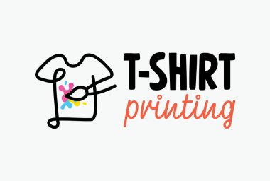 T-shirt baskı soyut modern renkli vektör logo şablonu. Tipografi, baskı, kurumsal kimlik, atölye, marka, fabrika, Serigraf, beyaz arka plan üzerinde izole için.