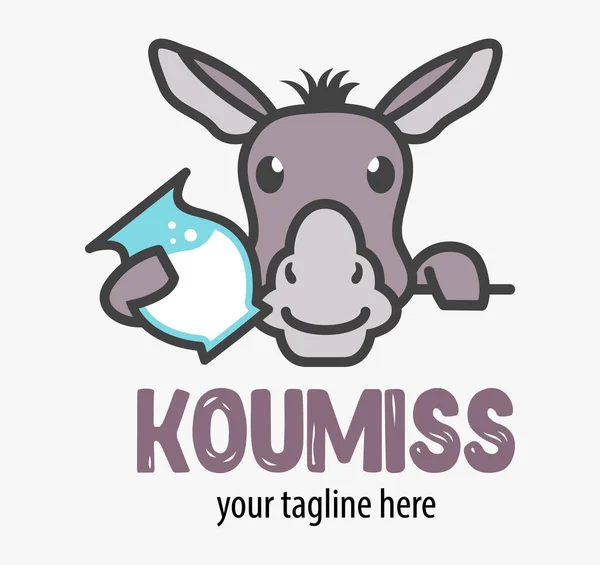 Logotipo Funy Koumiss Bonito Engraçado Sorrindo Burro Dos Desenhos Animados — Vetor de Stock