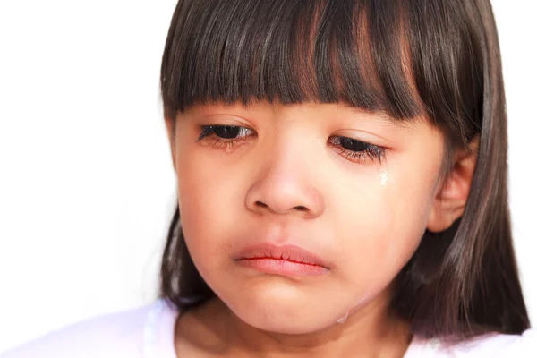 Niña llorando con lágrimas rodando por sus mejillas — Foto de Stock