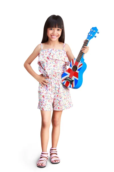 Malá Asiatka s ukulele — Stock fotografie