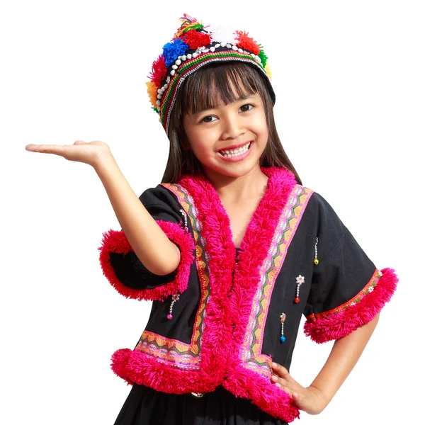 Lächeln kleine asiatische Mädchen mit Hill Tribe Kleid — Stockfoto