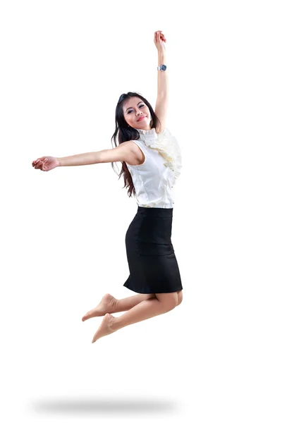 Attraente giovane donna che salta in aria — Foto Stock
