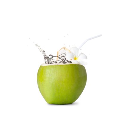 Green coconut with water splash clipart