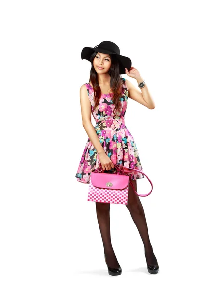 Asian girl with bag posing — Stock Photo, Image