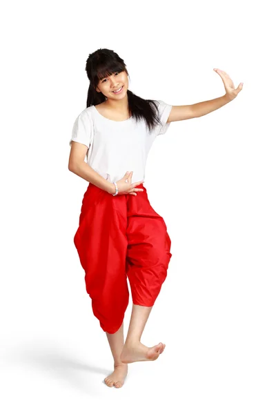 Smiling teenager girl dancing with thai style — Stock Photo, Image