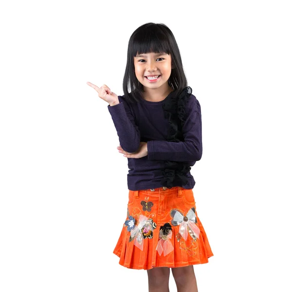 Cute little asian girl with index finger up — Stock Photo, Image