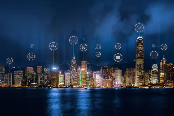 スマートシティロケーションネットワークサービスと物事のインターネット香港の概念 — ストック写真