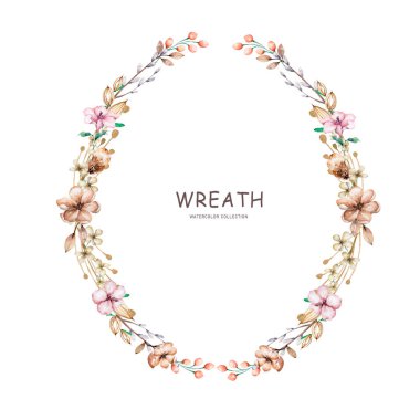 Sonbahar bitkileri tasarım yuvarlak davet çerçevesi. Kırsal boho düğün çelengi. Suluboya tarih kartını kaydet. Turuncu kırmızı, taupe, bordo, kahverengi, krema, altın, pas, bej, sepia sonbahar renkleri