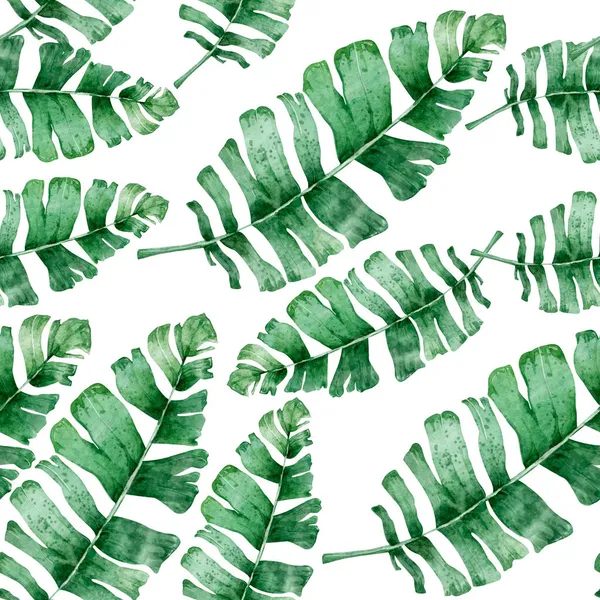Akvarell Tropisk Palm Lämnar Sömlösa Mönster Illustration — Stockfoto