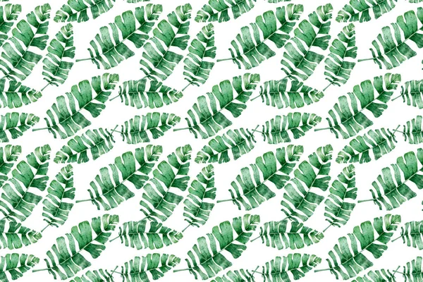Akvarell Tropisk Palm Lämnar Sömlösa Mönster Djungelblad Handritad Illustration — Stockfoto