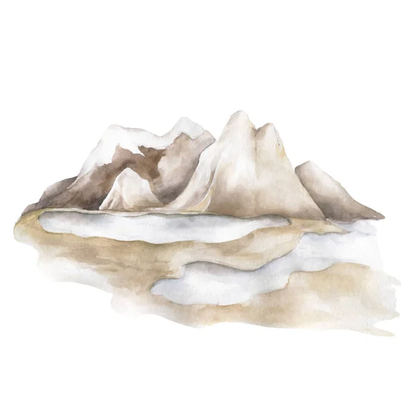 Illustrazione Montagne Acquerello Paesaggio Con Montagne Isolato Sfondo Bianco — Foto Stock