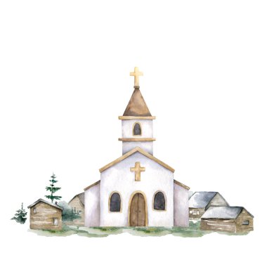 Kilise Eli, Paskalya, düğün, tebrik kartı için izole edilmiş suluboya resim çizdi.