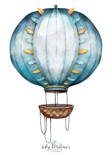 Watercolor hot air balloon childish for fabric, textiles or wallpaper. — Fotografia de Stock