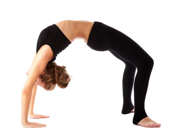 Girl doing gymnastics on white background — Stock Photo, Image