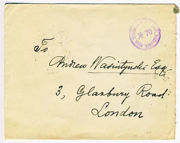 Antique Russian censored letter with London address — Stock Photo, Image