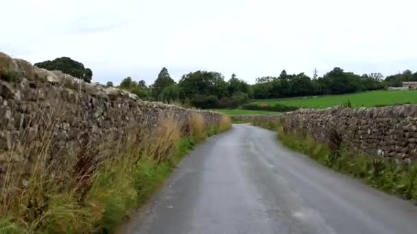 Παράθυρο Αυτοκινήτου Θέα Οδήγησης Αγροτικό Δρόμο Πλαισιώνεται Από Πέτρινο Φράχτη — Αρχείο Βίντεο