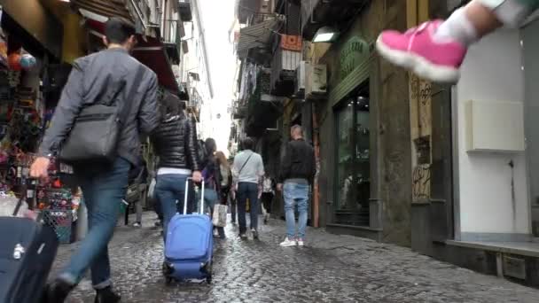 Naples Italy October 2016 Many People Tourists Shopping Cobbled Market — Vídeo de Stock