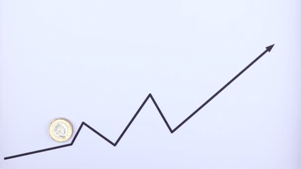 Pound Sterling Coin Obverse Queen Head Top Moving Graph Chart — Vídeo de Stock