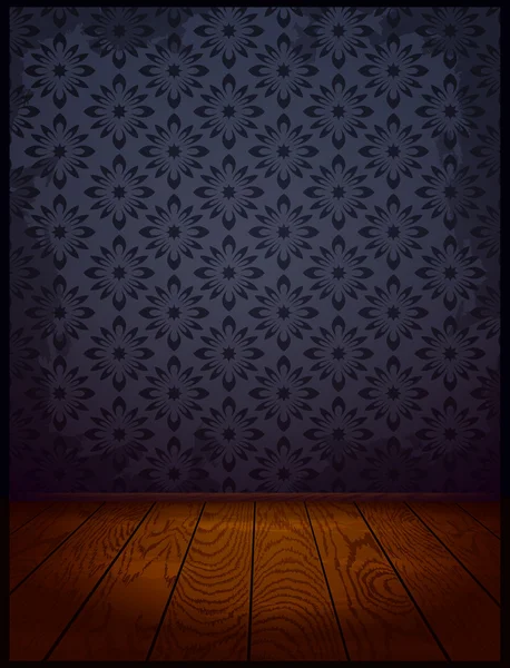 Vector habitación de madera con fondo de pantalla azul — Vector de stock