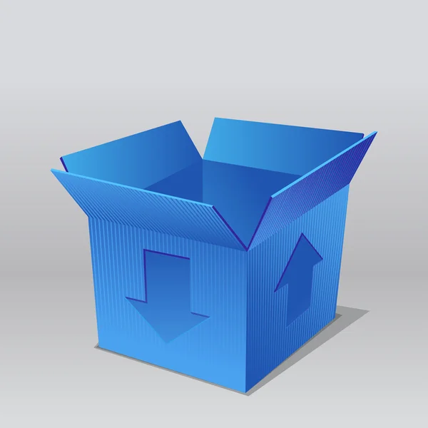 Open empty cardboard blue box illustration — Stock Vector