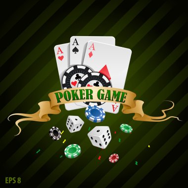 vektör çizimi poker kumar fişleri, poster. cips, dices, kartlar ile poker koleksiyonu