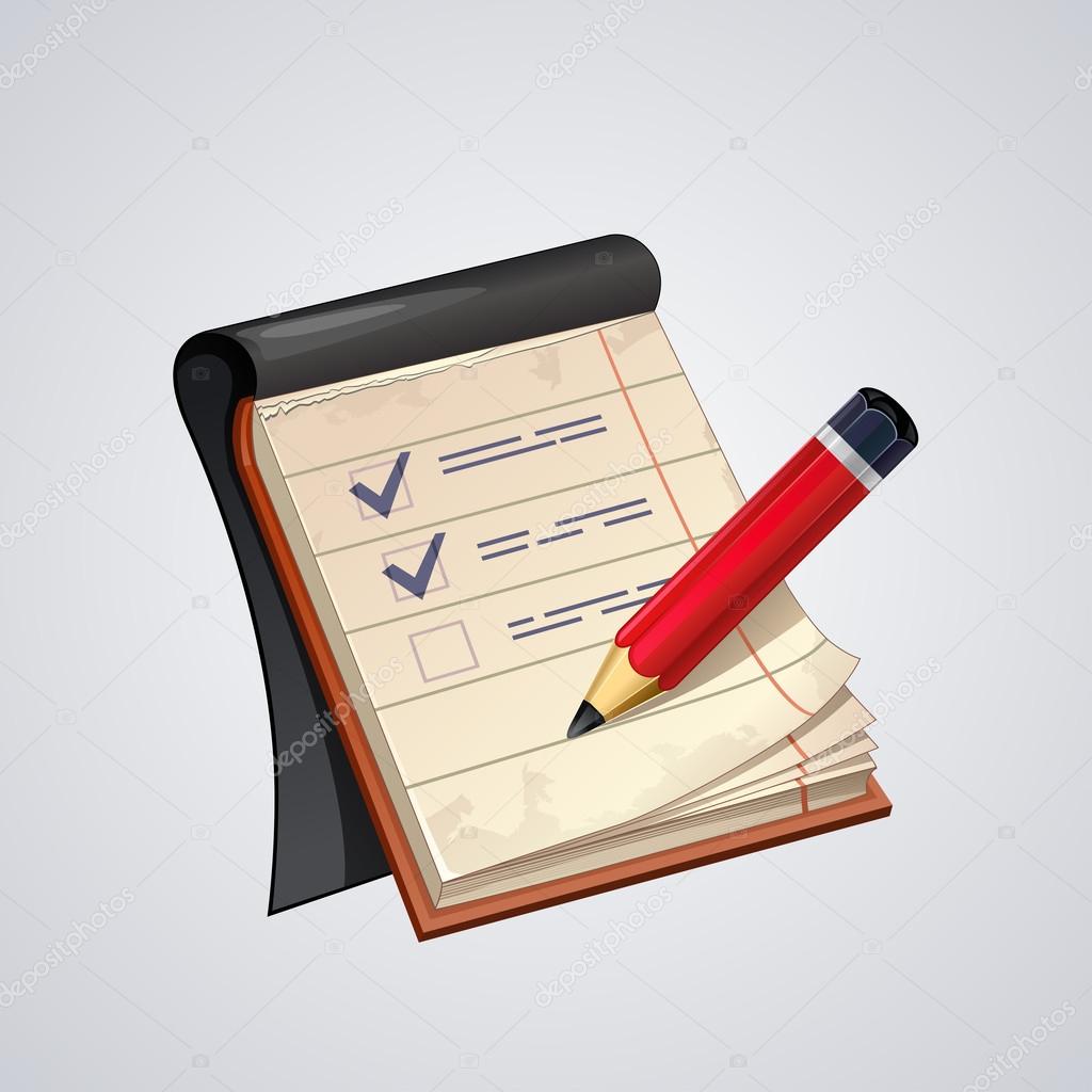 Vector open notepad with red pencil icon