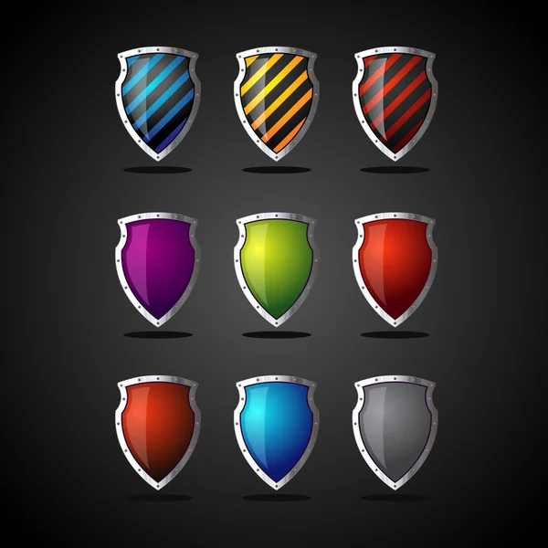 Conjunto de escudos coloridos — Vetor de Stock